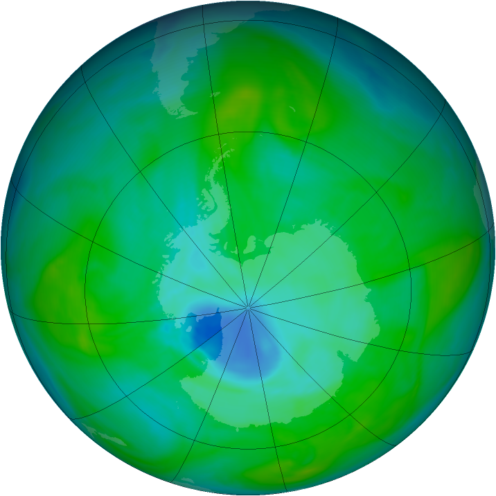 Antarctic ozone map for 20 December 2005